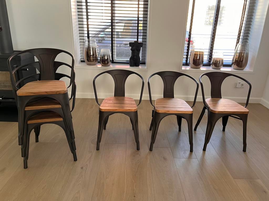 6 industriele stoelen, nieuw!, Huis en Inrichting, Stoelen, Ophalen, Bruin, Zo goed als nieuw, Vijf, Zes of meer stoelen