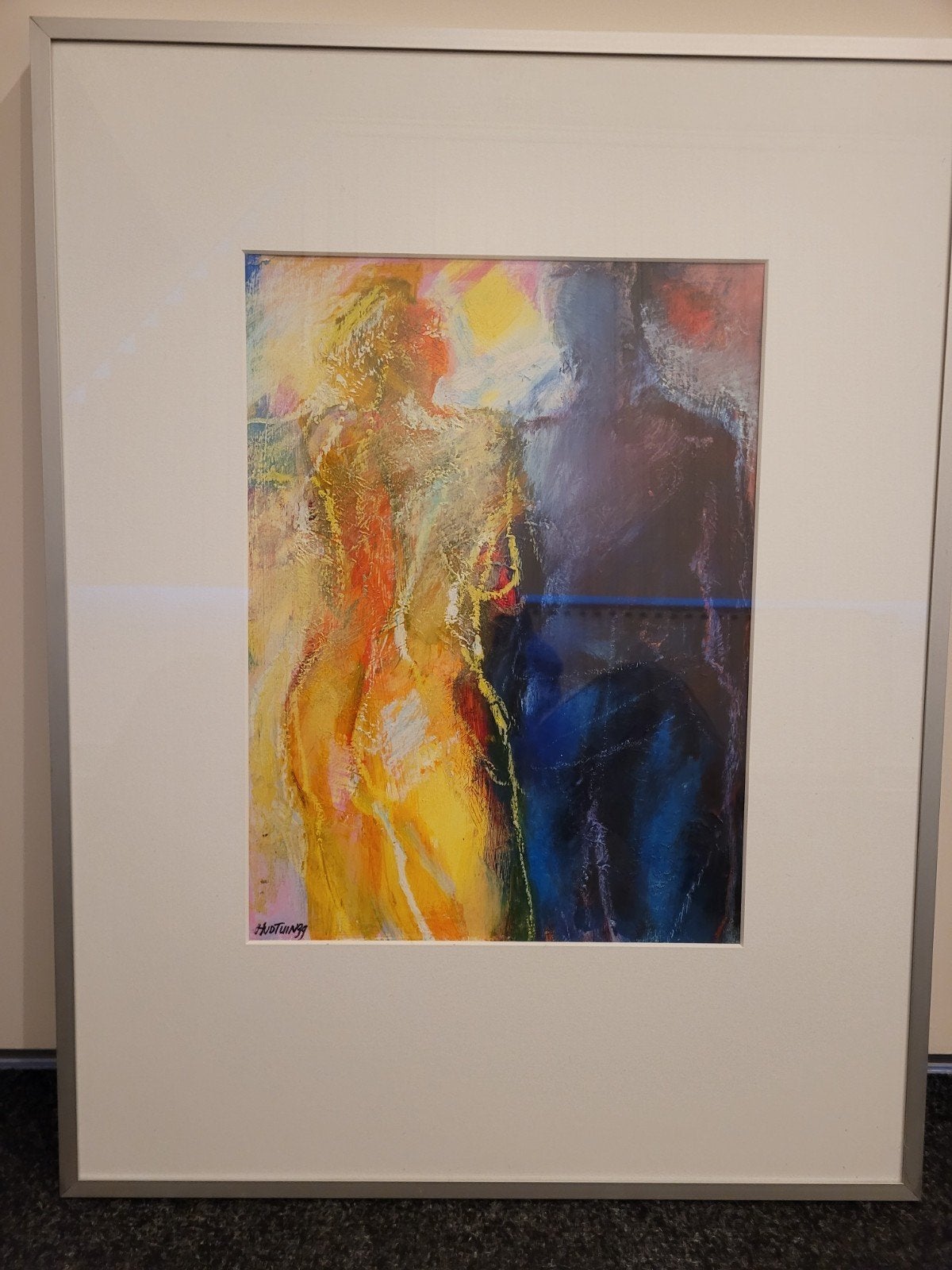 KLEURRIJK MODERN SCHILDERIJ MAN VROUW FIGUREN., Ophalen