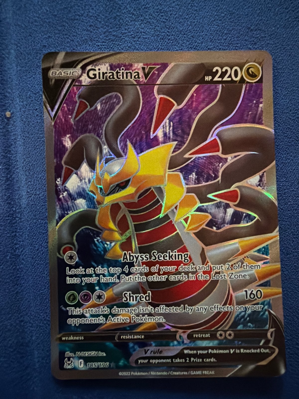Giratina V Pokémon kaart (Lost Origin 186/196), Ophalen of Verzenden, Zo goed als nieuw, Losse kaart, Foil