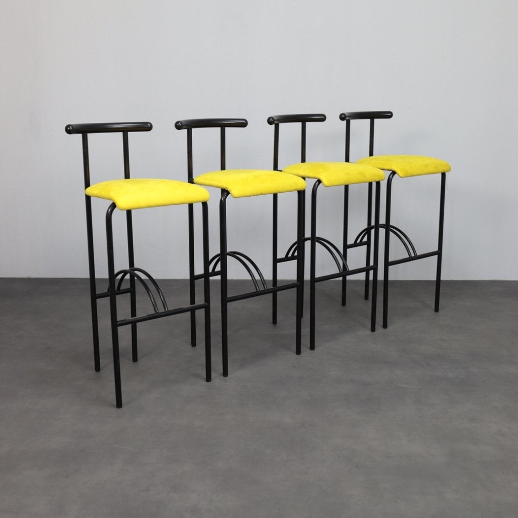 Italiaanse Postmoderne Barkrukken Jaren 80 Set 4, Ophalen, Zo goed als nieuw, 90 cm of meer, Metaal