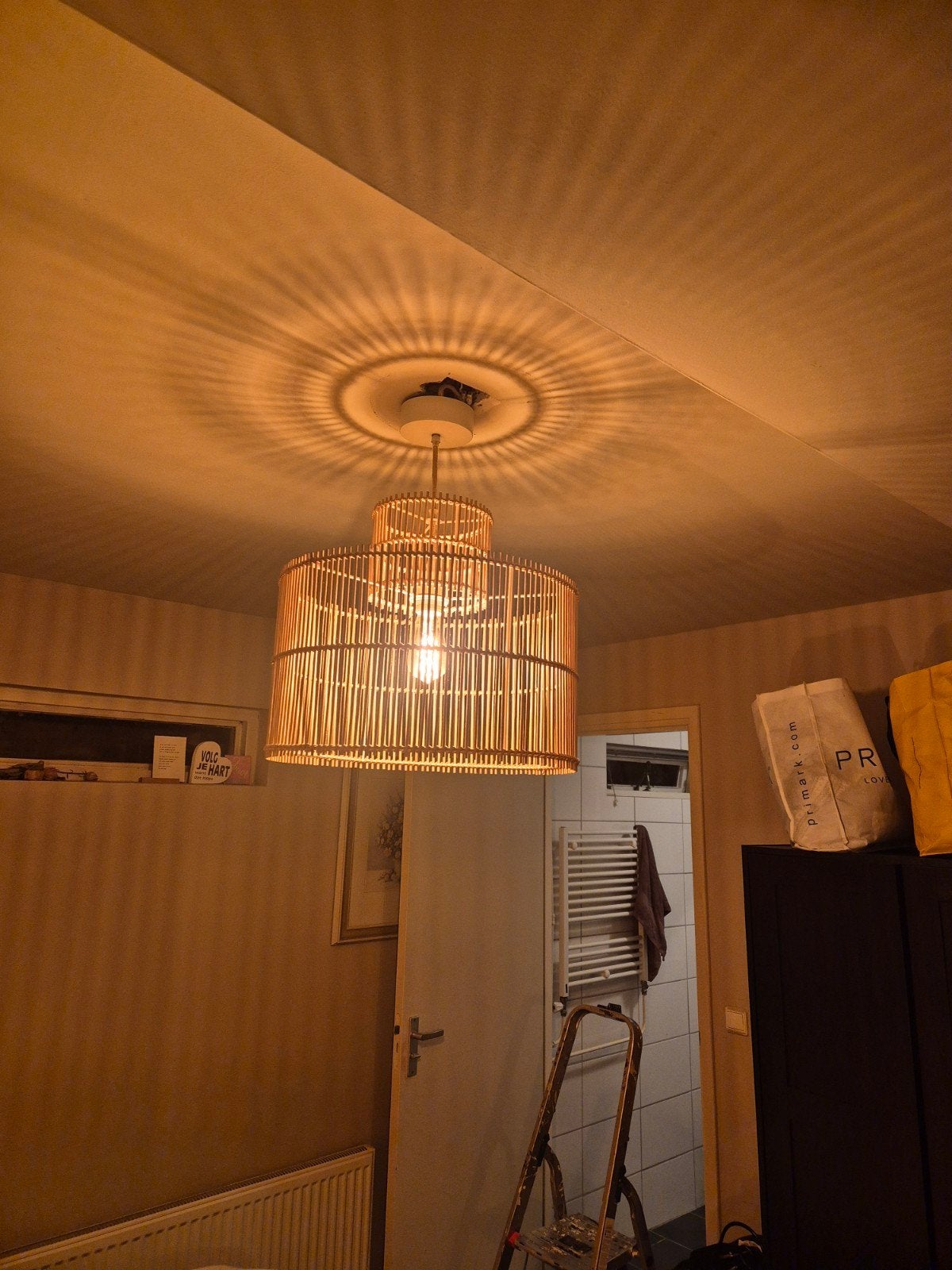 H&M Home Bamboe Hanglamp / rotan lampenkap, Huis en Inrichting, Ophalen, Bohemian, Scandinavisch, Natuurlijk materiaal, E27 (groot)