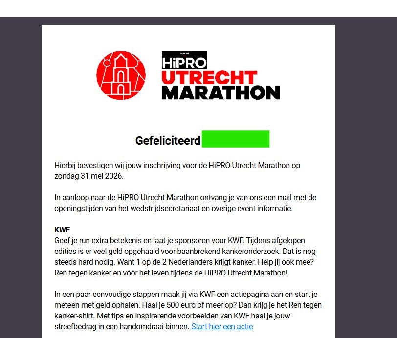 Startbewijs 21km Utrecht marathon 31 Mei, Eén persoon