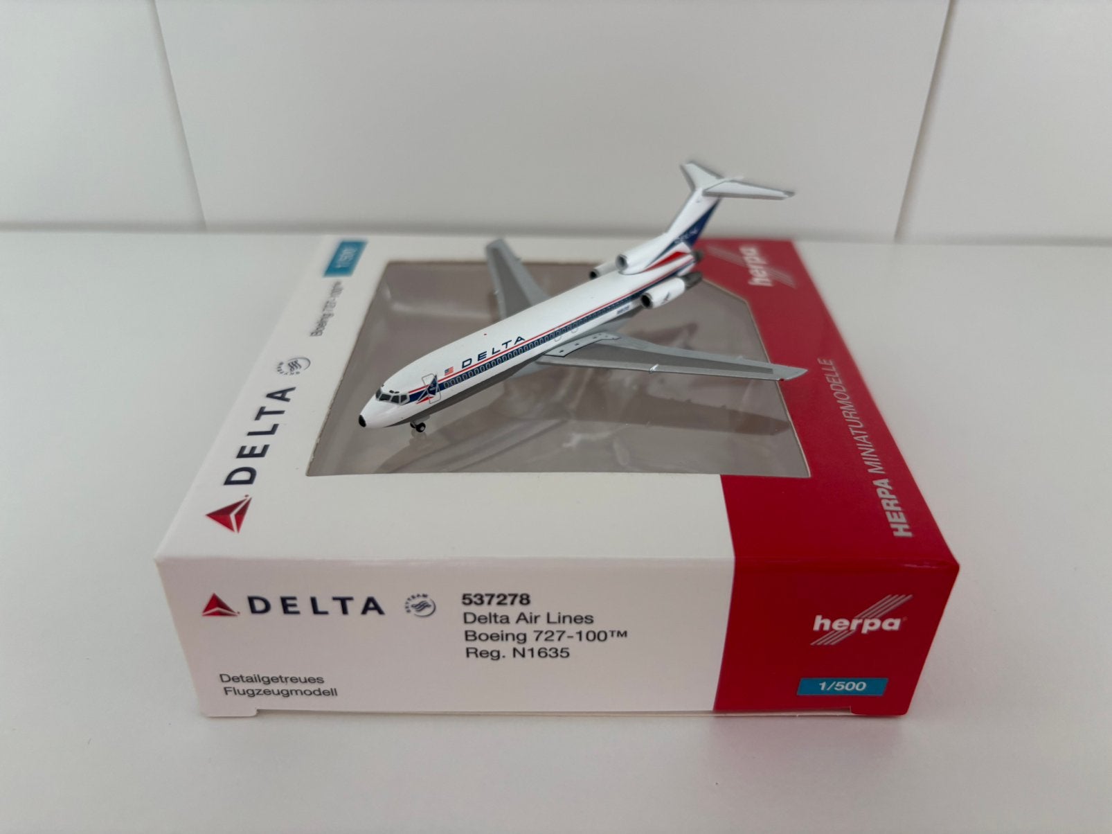 Herpa 537278 Delta Air Lines Boeing 727-100 1:500, Ophalen of Verzenden, Zo goed als nieuw, Schaalmodel