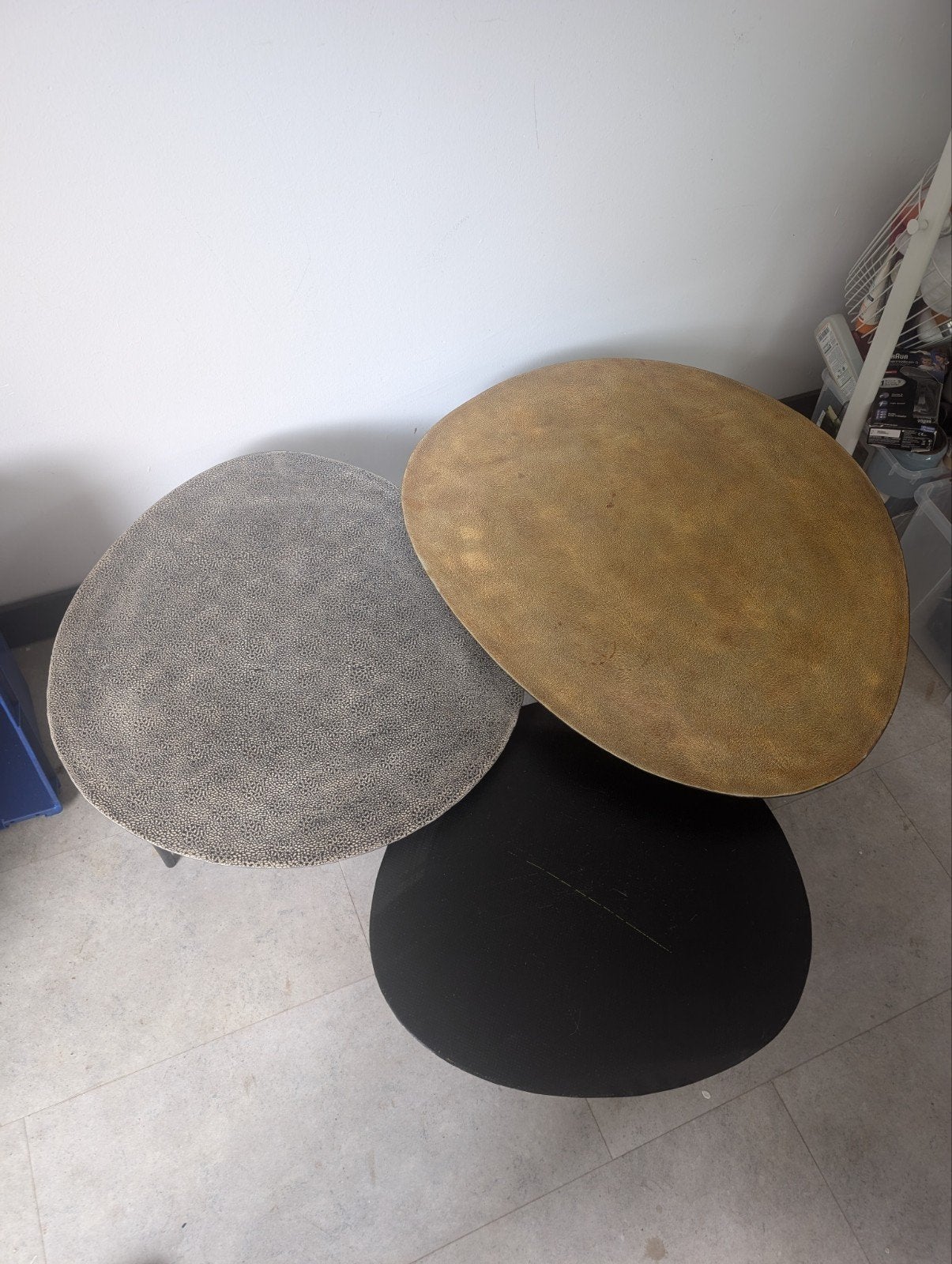Koffietafel set Kare Design Egg - 3 stuks, Huis en Inrichting, Tafels | Salontafels, Ophalen, Gebruikt, Ovaal, Overige materialen