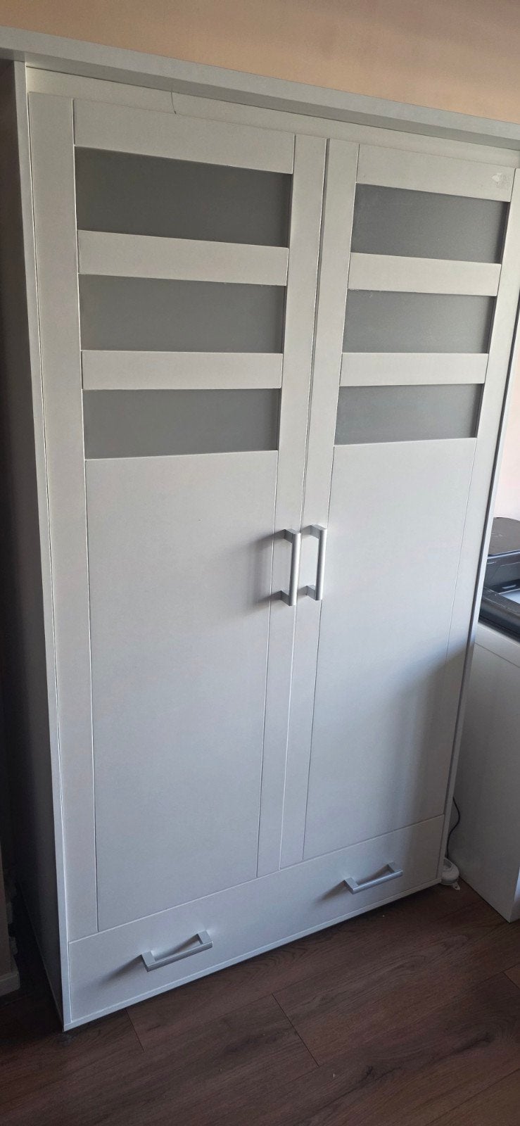 Witte kledingkast met lades en planken, Ophalen, Gebruikt, Met deur(en), 50 tot 100 cm