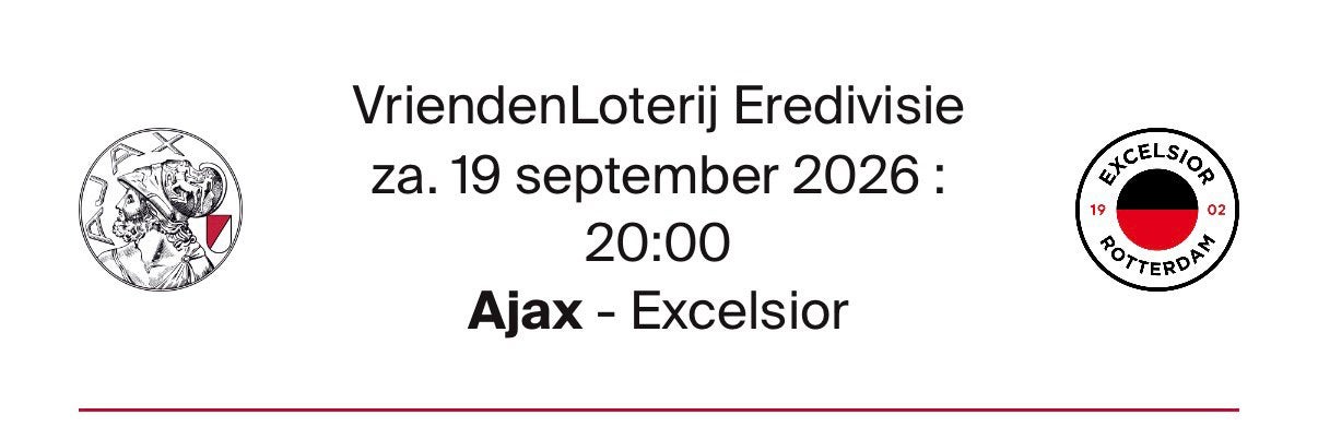 Ajax-Excelsior 2 tickets vak118, rij 5. €120 voor 2 kaarten, Losse kaart, Twee personen, September