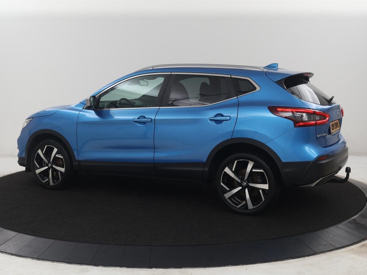 Nissan Qashqai 1.2 Tekna + | Panoramadak | Leder | Memory |, Auto's, Gebruikt, 4 cilinders, Blauw, 116 pk
