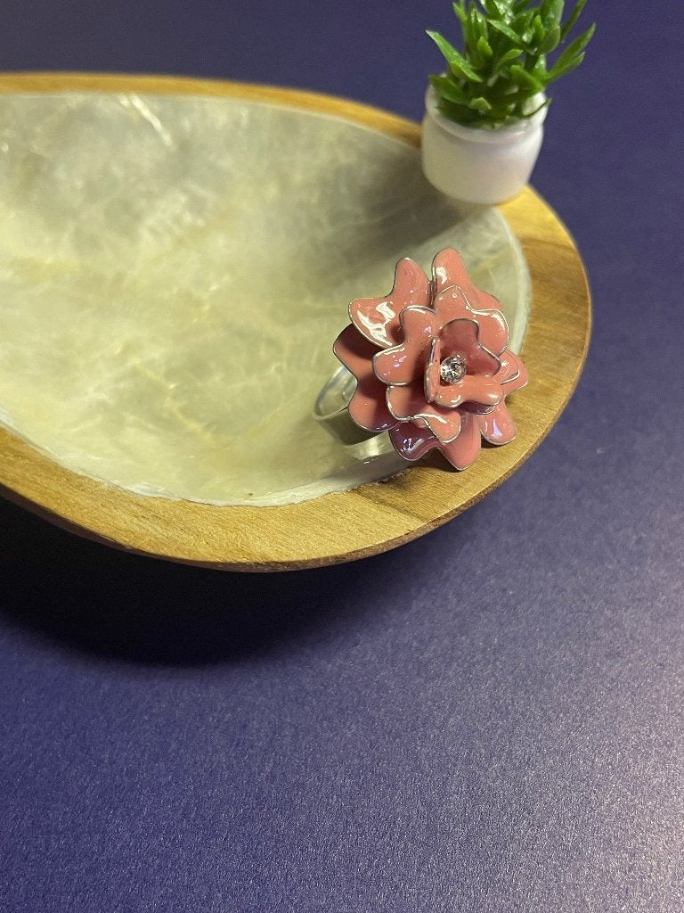 Rvs verstelbare ring met handgemaakte bloem, ., Nieuw, Kleiner dan 17, .