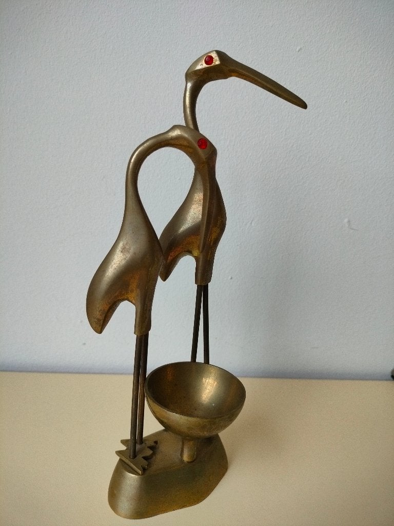 kraanvogels met bakje (burnt bronze), Ophalen of Verzenden, Brons