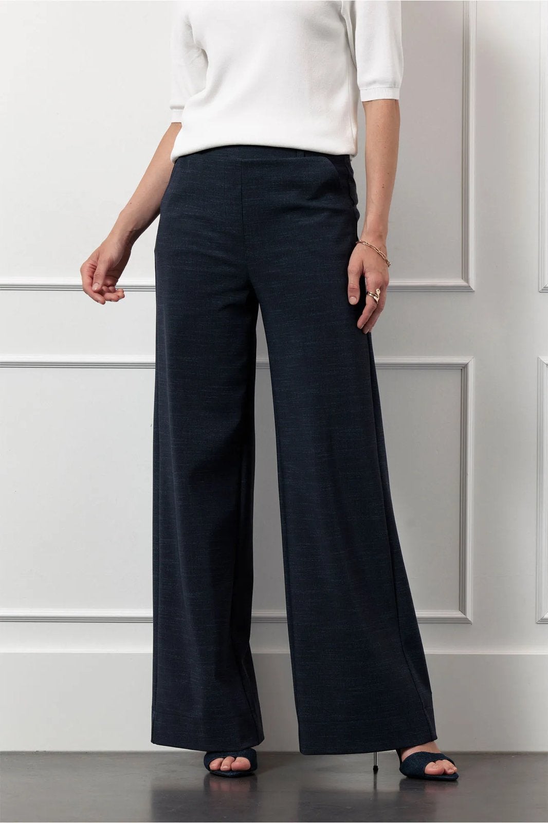 Studio Anneloes Lexie LONG broek blue/black travelstof mt M, Kleding | Dames, Broeken en Pantalons, Maat 38/40 (M), Zwart, Ophalen of Verzenden