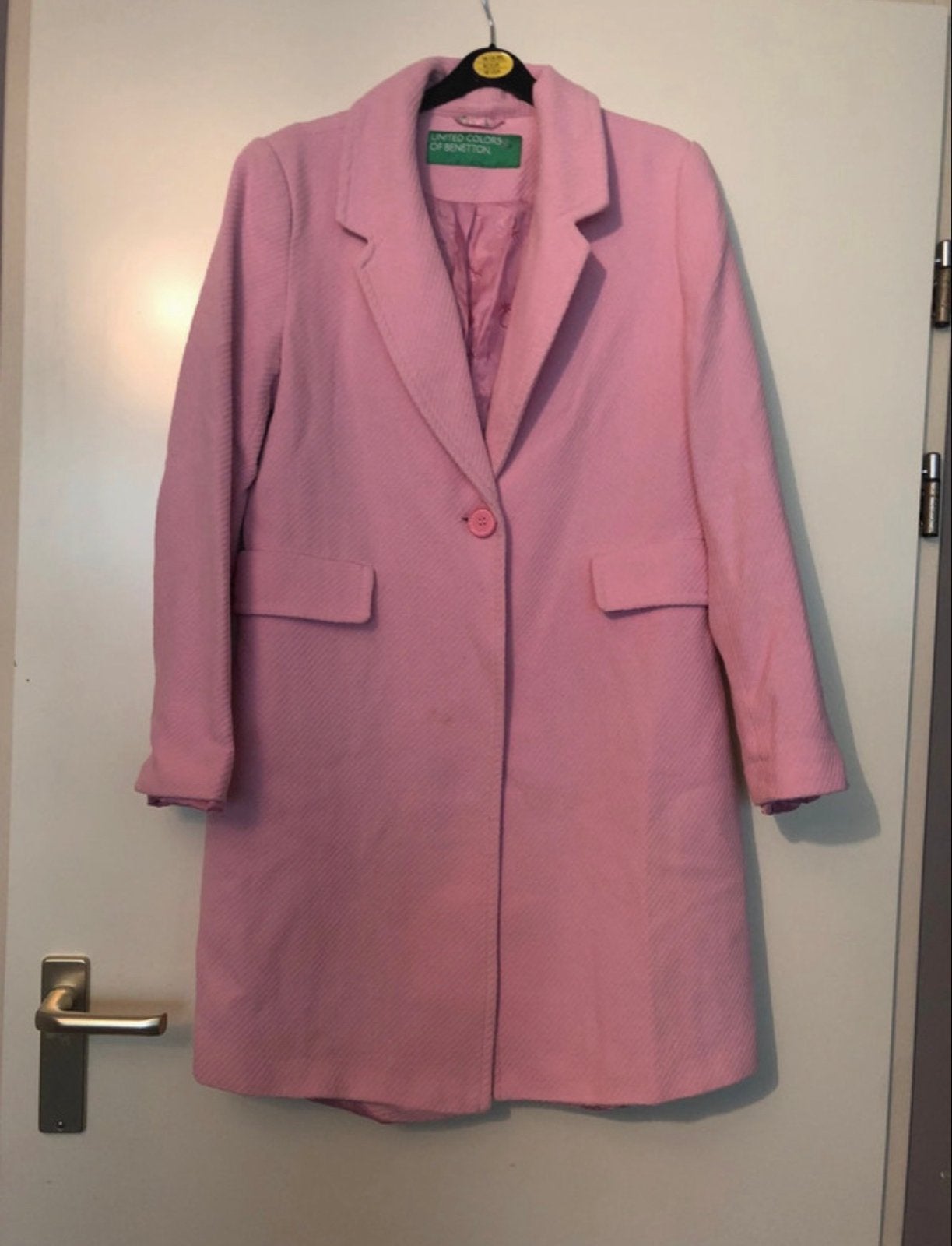 Roze wollen jas van United Colors of Benetton, Ophalen of Verzenden, Zo goed als nieuw, Maat 42/44 (L), Roze