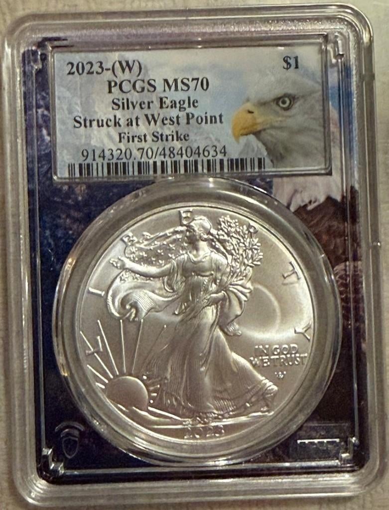 2023(W) Silver Eagle PCGS MS70 First Strike Eagle Mt Picture, Postzegels en Munten, Ophalen, Noord-Amerika, Losse munt, Zilver