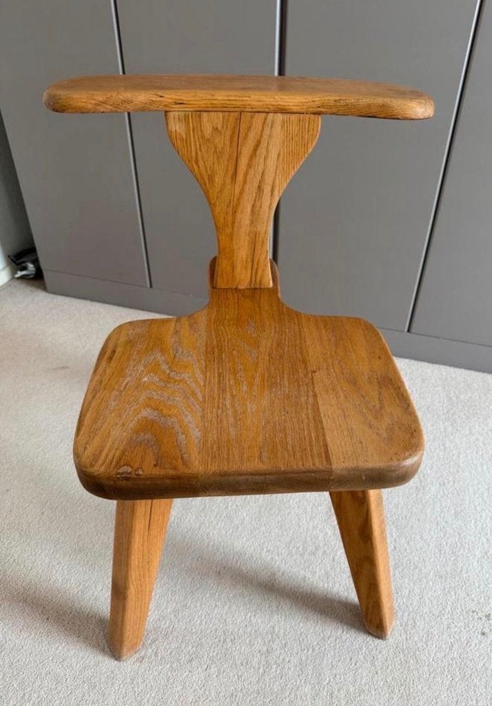 Vintage houten kruk/stoel met rugleuning, Ophalen, Gebruikt, Bruin, Vintage, Rustiek