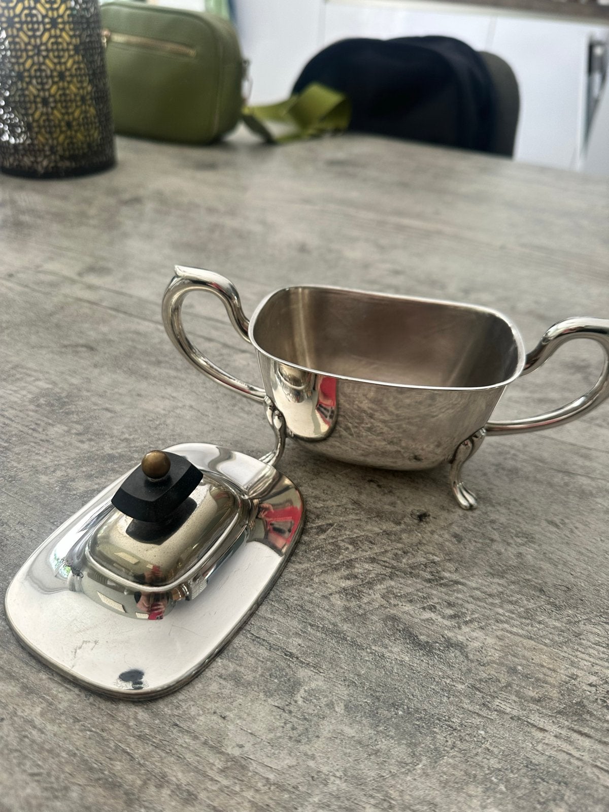 Alpaca suikerpot met deksel, Ophalen, Zilver