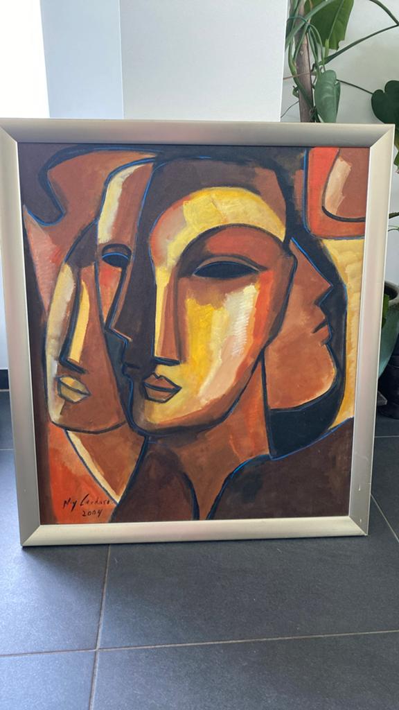 Abstract schilderij 'Gezichten' van Ney Cardoso (2004), Antiek en Kunst, Kunst | Schilderijen | Modern, Ophalen