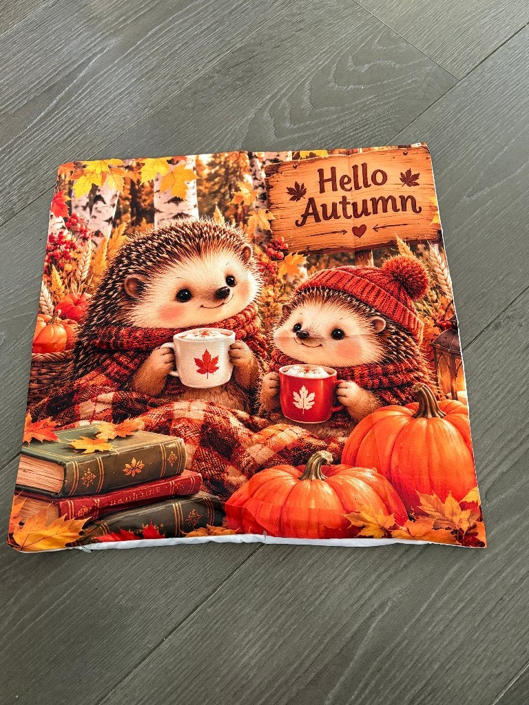 Sierkussenhoes 40x40 cm - Egel Herfstthema met rits Nieuw, Afneembare hoes, Meerkleurig, Nieuw, Ophalen of Verzenden
