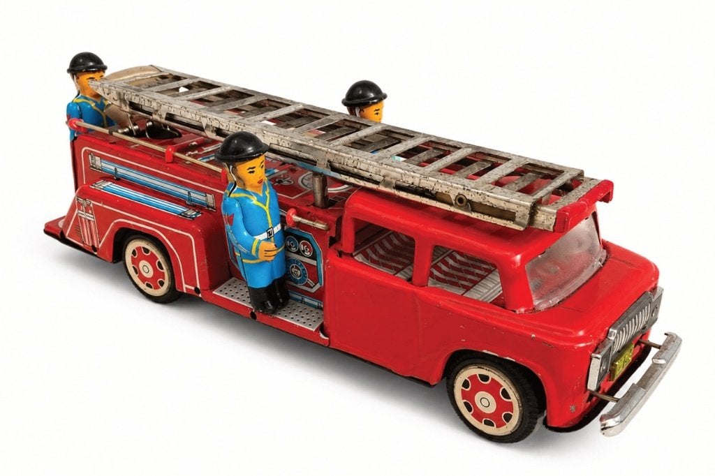 Vintage blikken brandweerauto met ladder - verzamelobject, Ophalen