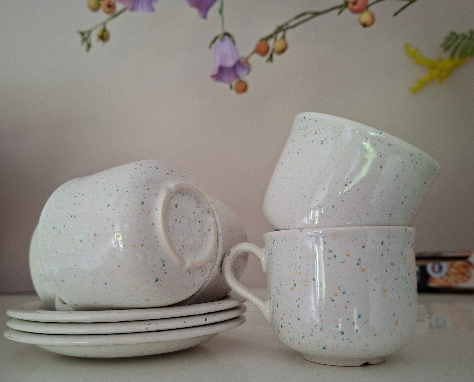 John Tams Hema Vintage confetti kopjes en schotels set, Ophalen of Verzenden