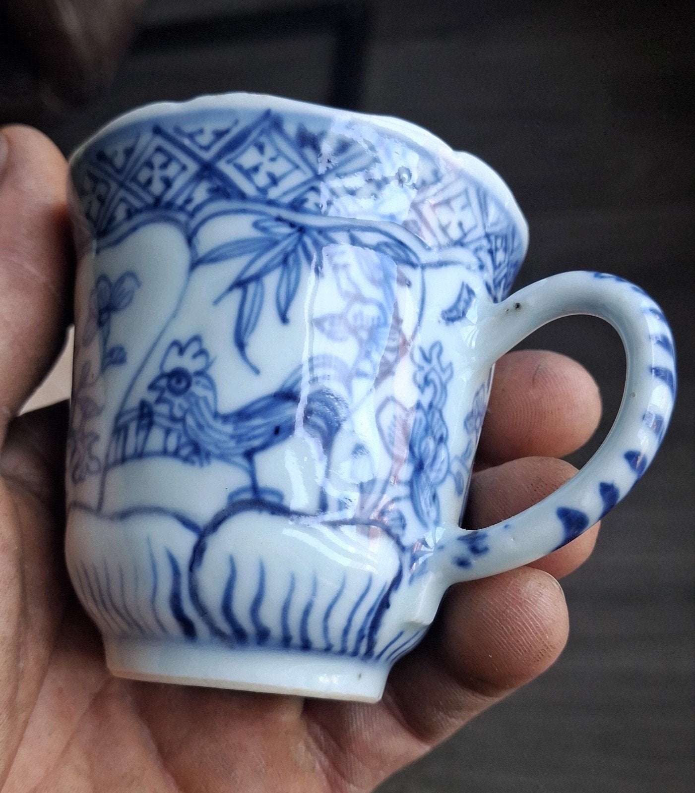 Antiek - Chinees porselein - kom met oor - Qing-dynastie, Ophalen of Verzenden