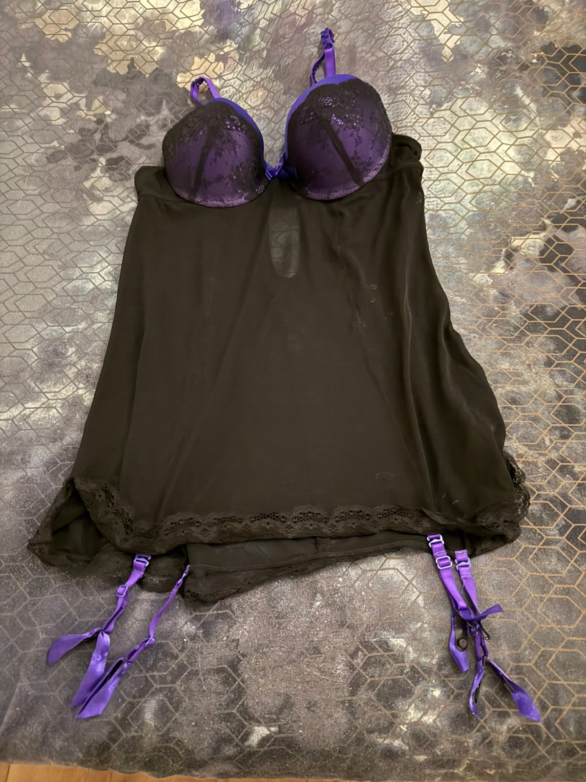 Super sexy zwart met paars torselet maat 85B, Kleding | Dames, Verzenden, Zwart, Body of Korset
