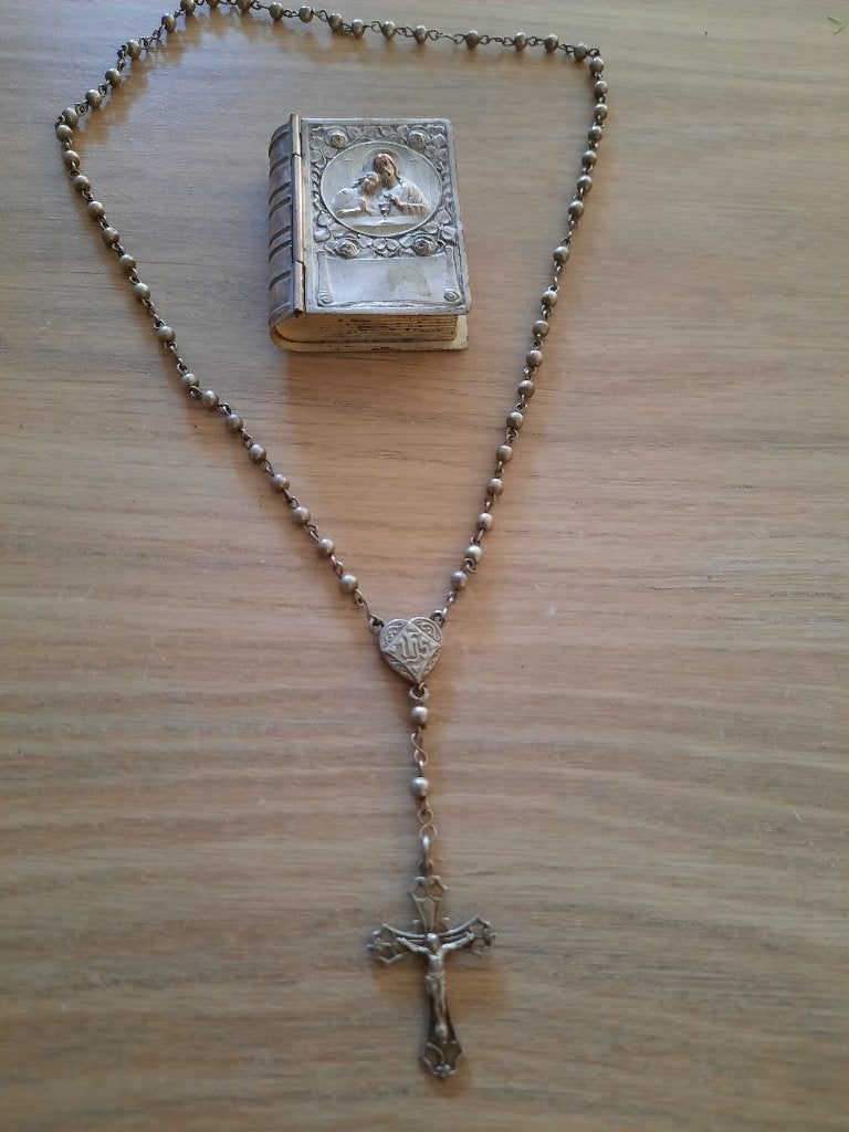 Rozenkrans ketting met doosje, Verzamelen, Ophalen of Verzenden, Gebruikt, Sieraad, Christendom | Katholiek