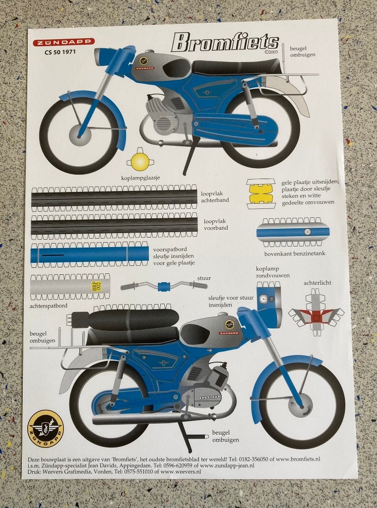 Bouwplaat  Zündapp   CS 59 1971 uitgave BROMFIETS, Verzenden