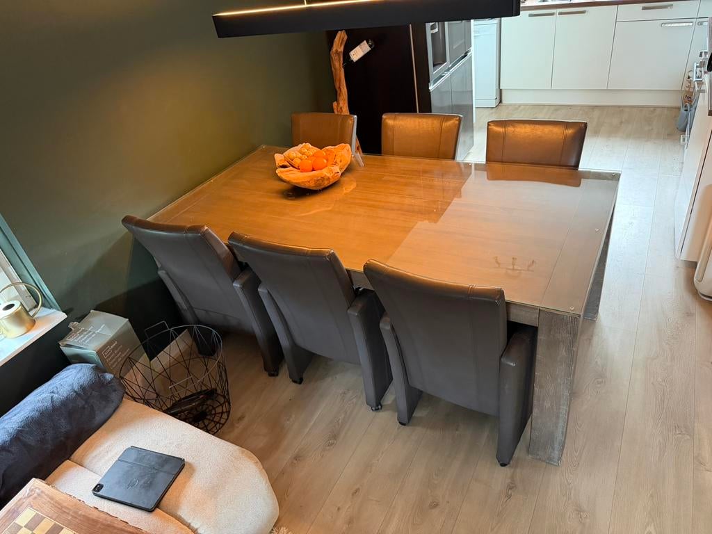 Complete eiken eettafel set + salon tafel + 6 luxe stoelen, Huis en Inrichting, Ophalen, Zo goed als nieuw, Rechthoekig, 50 tot 100 cm