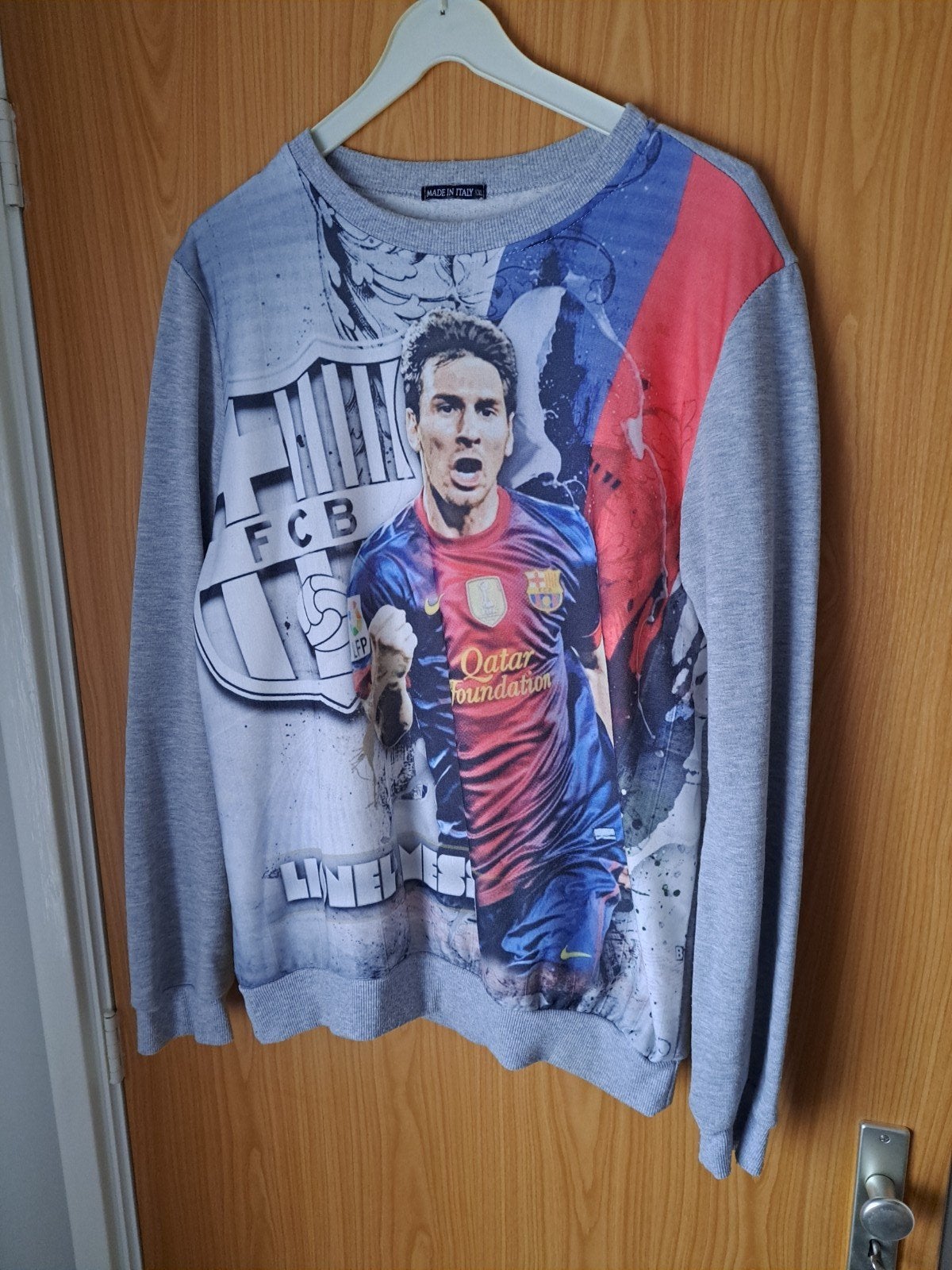 prachtige Messi in Barca tenue met logo XL Z.G.A.N, Ophalen of Verzenden, Zo goed als nieuw, Buitenlandse clubs, Shirt