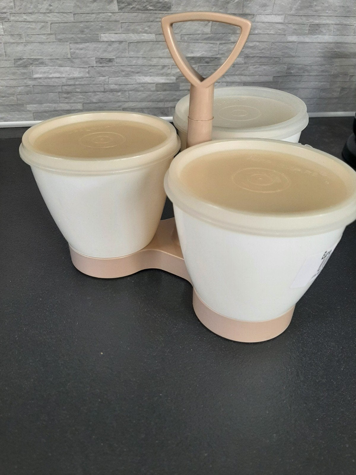 Tupperware trio carrousel hagelslag suiker enz retro vintage, Ophalen of Verzenden, Gebruikt, Crème, Overige typen