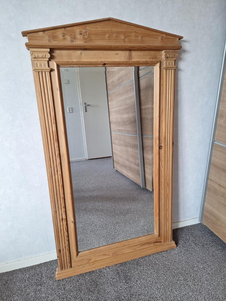 Grote houten antieke spiegel 117 cm, Ophalen, Rechthoekig