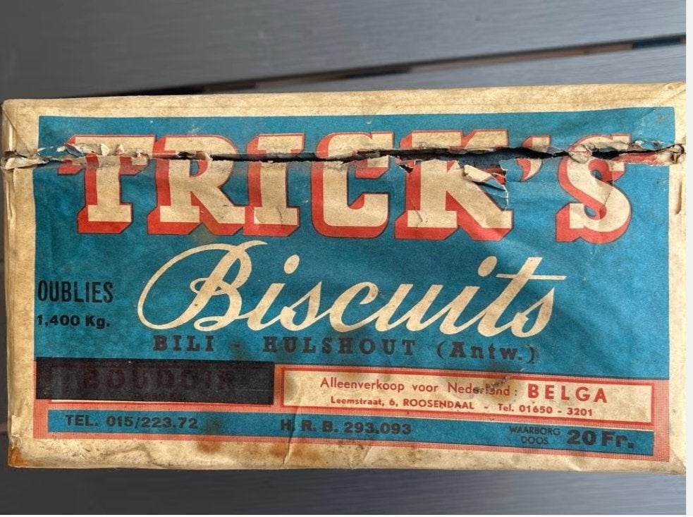 Vintage Trick's Biscuits blik - Zeldzaam verzamelobject, Ophalen of Verzenden, Gebruikt, Koek(jes), Overige merken