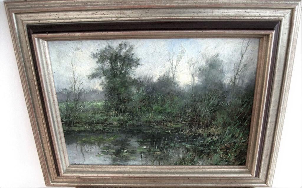 Schilderij Frans Manders plasgezicht met begroeiing, Ophalen