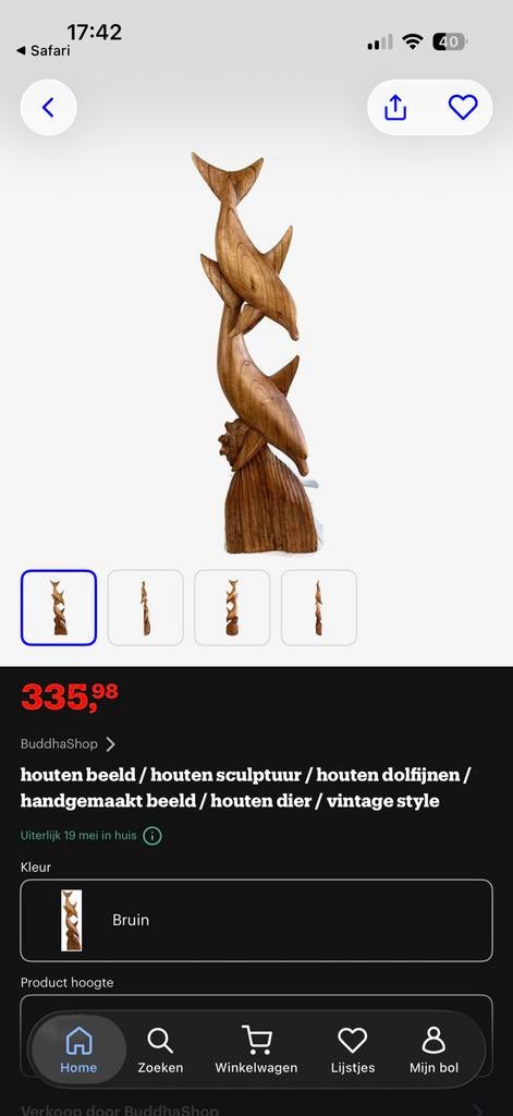 Houten dolfijnen sculptuur - Handgesneden kunstwerk, Ophalen, 50 - 100 cm, Handgemaakt, Zeeleven