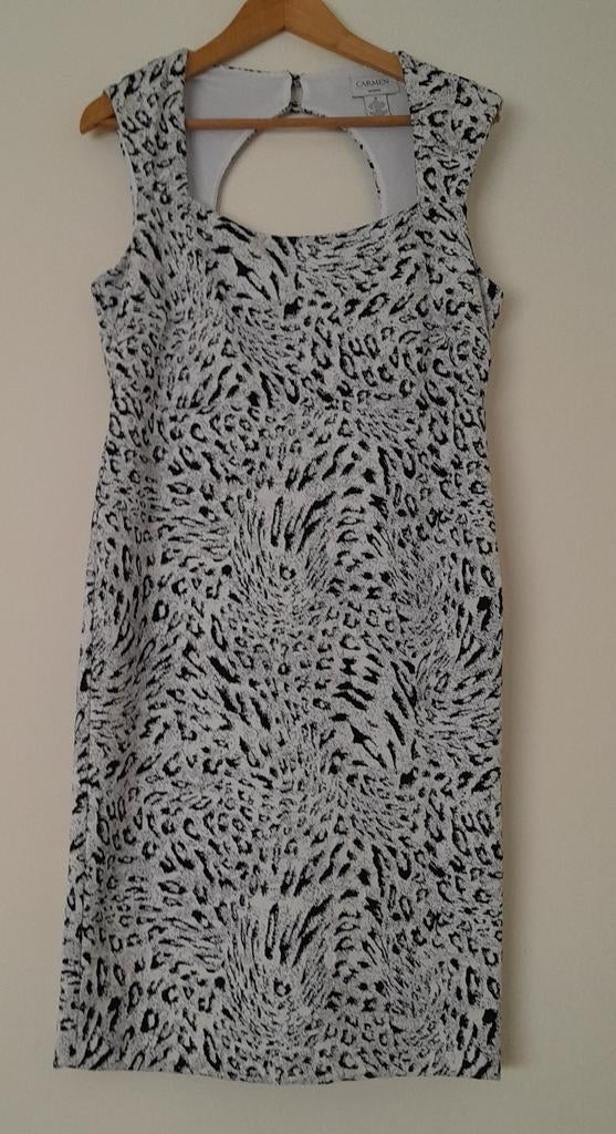 Zgan Carmen Marc Valvo Dames Jurk - wit/zwart Print, Maat 38/40 (M), Zwart, Carmen Marc Valvo, Ophalen of Verzenden