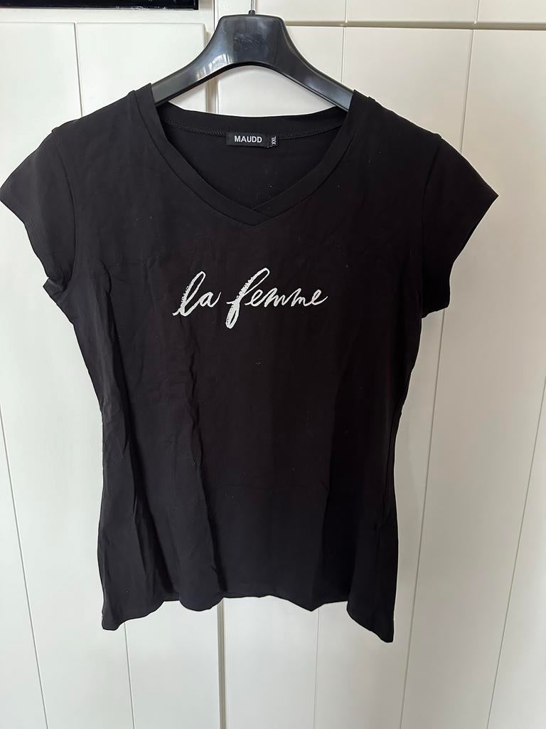 Zwart T-shirt met 'la femme' opdruk - Maudd XXL, Kleding | Dames, Zwart, Maat 46/48 (XL) of groter, Ophalen of Verzenden, Zo goed als nieuw