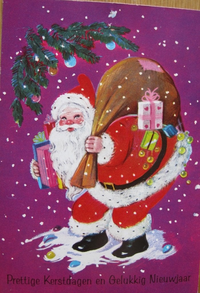 Kerst - Prettige kerstdagen met kerstman met zak cadeautjes, Verzenden, 1960 tot 1980, Gelopen, Overige thema's