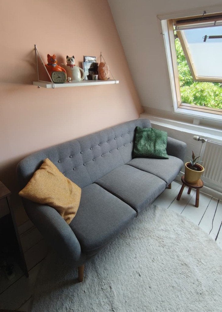 Scandinavische designbank - 3-zits - grijs, Ophalen, Hout, Gebruikt, 150 tot 200 cm