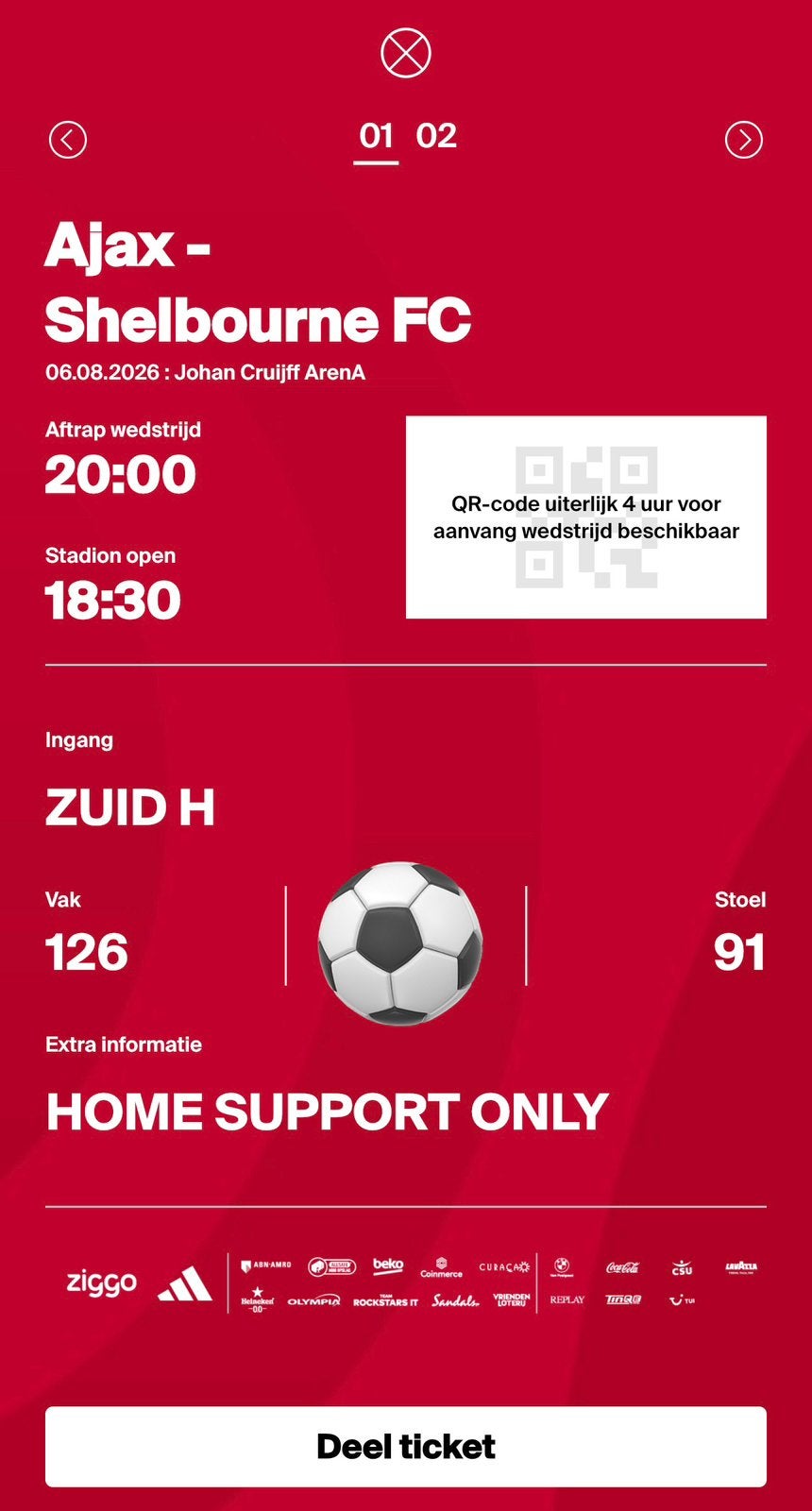 AJAX - SHELBOURNE FC 2x FSIDE, Twee personen