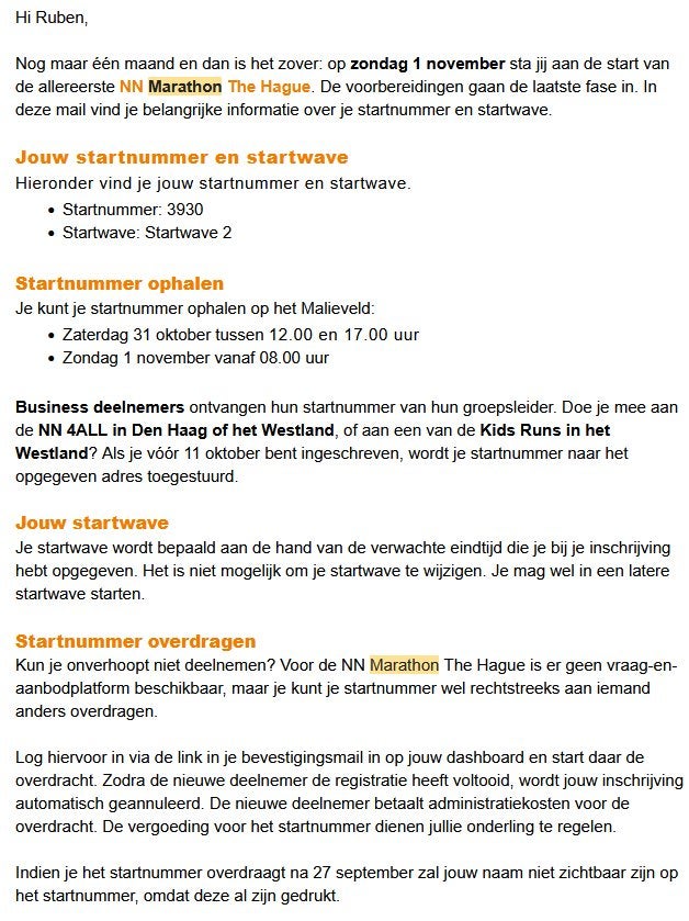 Marathon Den Haag startbewijs / The Hague marathon ticket, Tickets en Kaartjes, Eén persoon