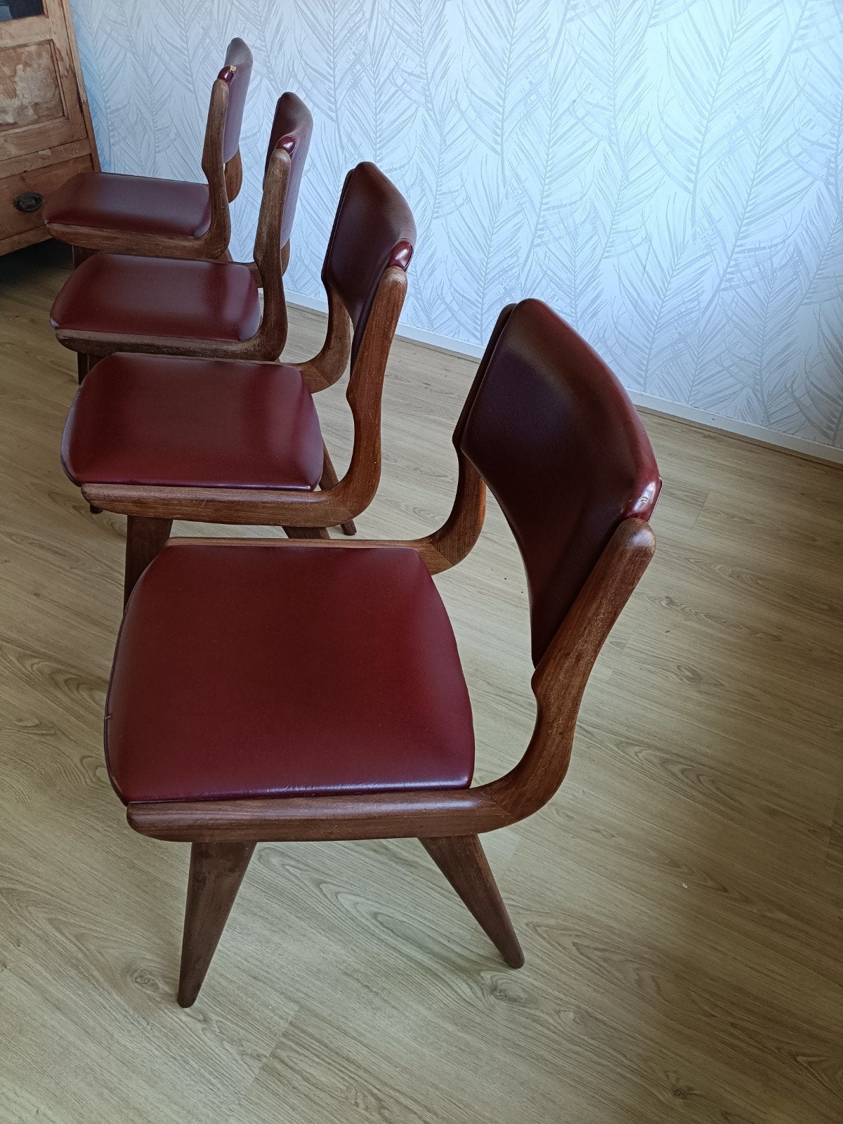 Midcentury eetkamerstoelen, Ophalen, Gebruikt, Bruin, Vier