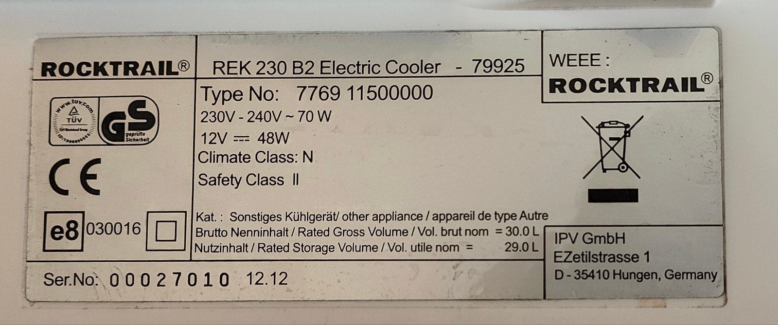 ROCKTRAIL REK 230 B2 Elektrische Koelbox 29L (12V werkend), Ophalen