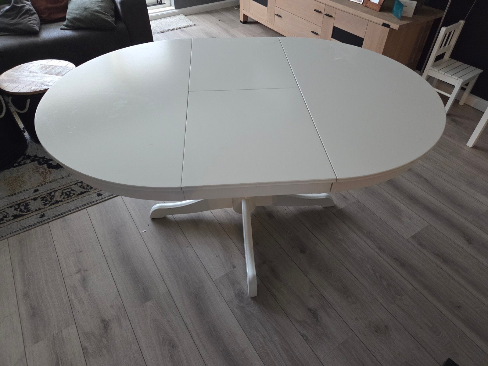 Uitschuifbare eettafel rond en ovaal wit IKEA, Ophalen, Overige materialen, Klassiek, modern, landelijk, Gebruikt