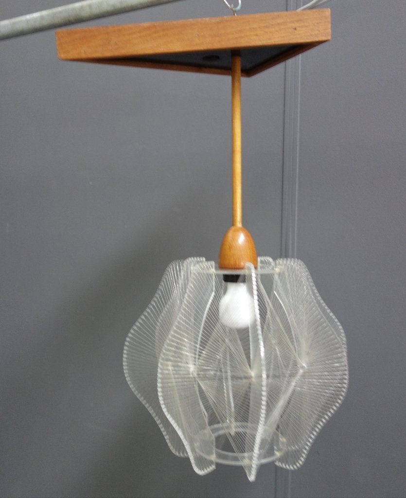 60 jaren Paul Secon hang lamp plexiglas verweven nylon draad, Huis en Inrichting, Glas, Gebruikt, Vintage design, E27 (groot)