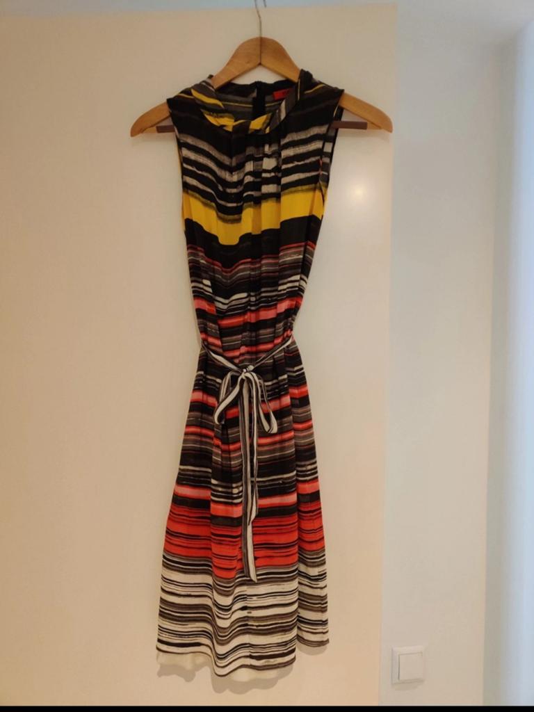 Hugo Boss zijden gestreepte jurk maat 34, Ophalen of Verzenden, Zo goed als nieuw, Maat 34 (XS) of kleiner, Onder de knie