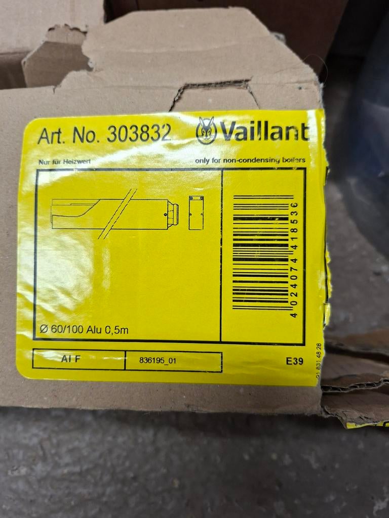 Vaillant Rookgasverlenging 60/100 – 0,5m (Aluminium), Valiant, Nieuw, Ophalen of Verzenden, Onderdeel
