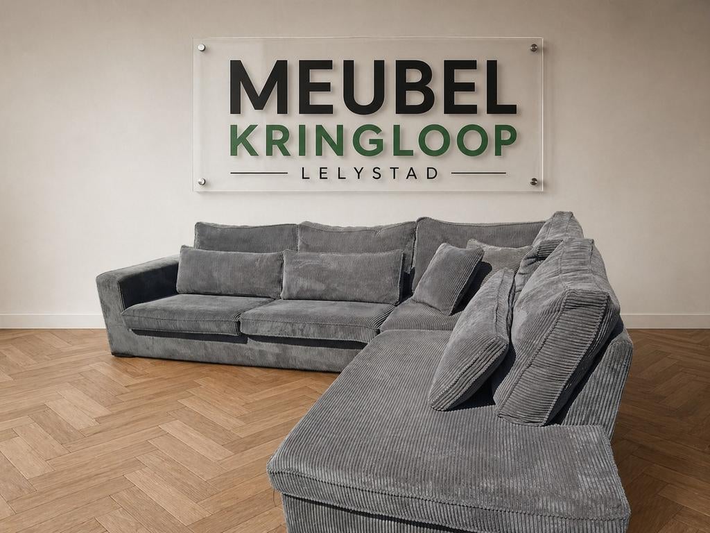 Hoekbank ribstof antraciet 310x250cm, ., 125 cm of meer, Ophalen of Verzenden, Zo goed als nieuw