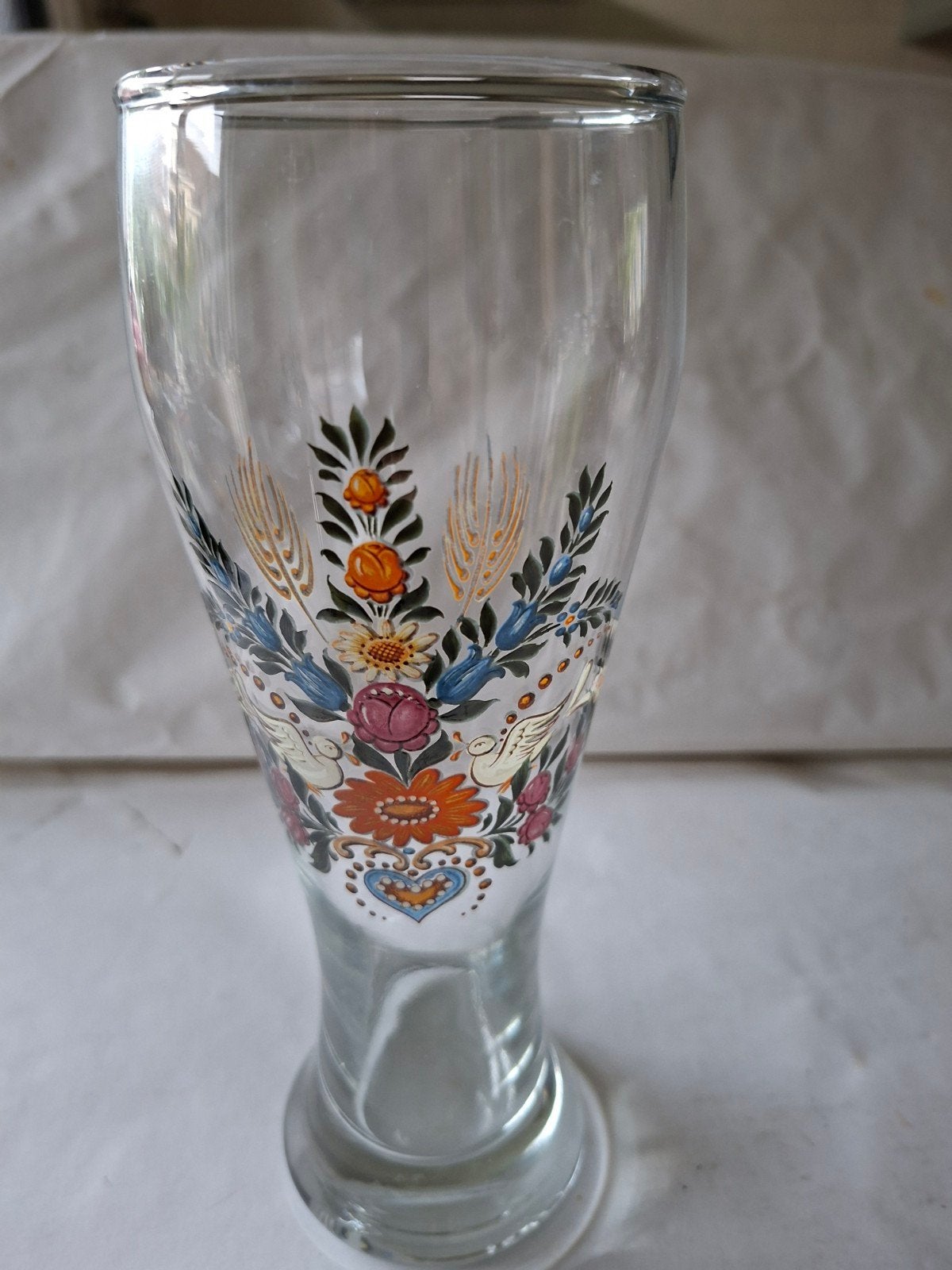 Bierglas met handgeschilderde bloemen en vogels, Ophalen of Verzenden