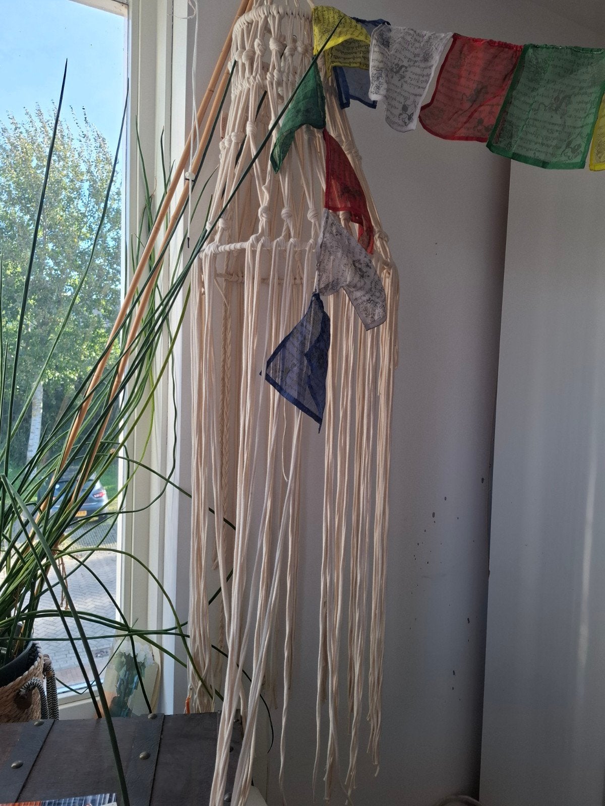 Macramé hanglamp -izgs, Huis en Inrichting, Bohemian, Overige merken, Beige, Textiel