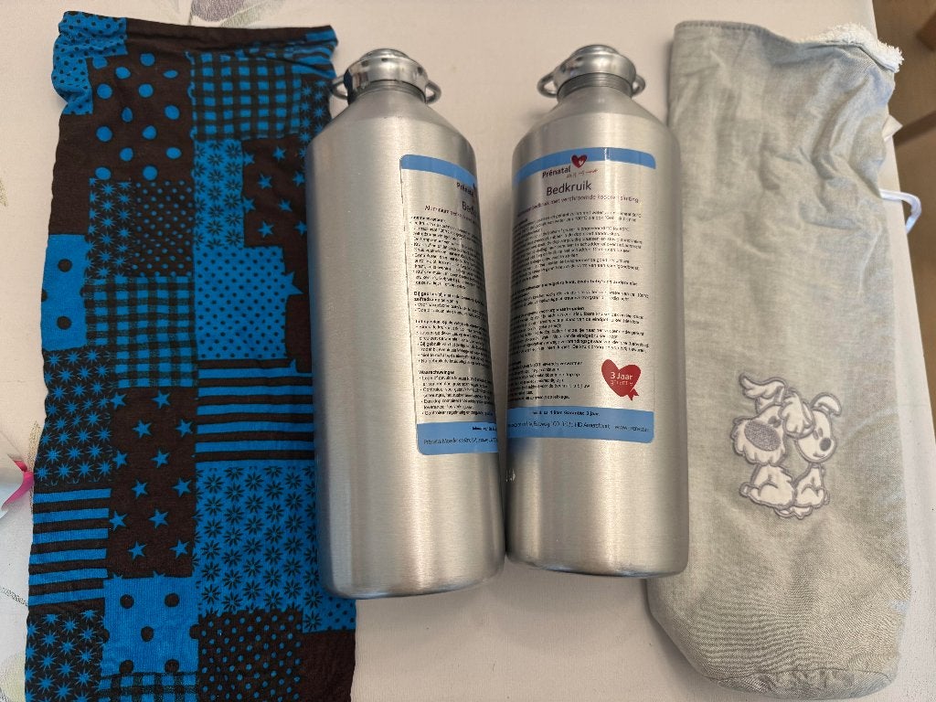 2*Prenatal aluminium kruiken met kruikzakken, Ophalen of Verzenden, Zo goed als nieuw