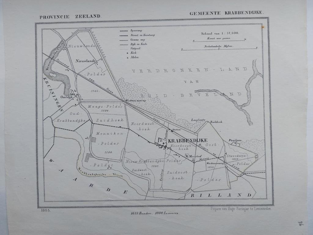 36 / Krabbendijke Nieuwelande Litho uit 1865 van J. Kuyper, Ophalen of Verzenden